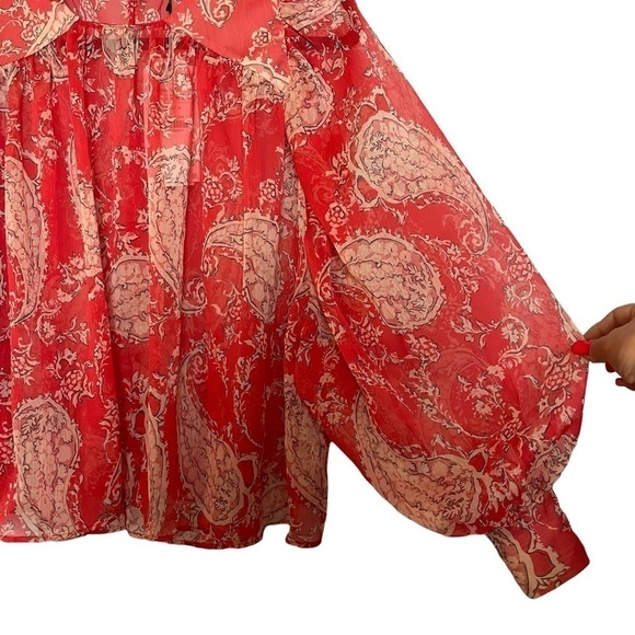 ZARA NWT Sheer Paisley Print Boho Peasant Style Wide Sleeve Button Cuff Crop Top - Picture 3 of 15